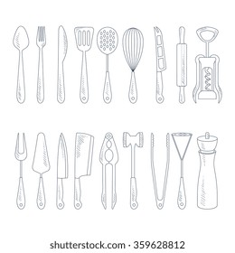 Cutlery Icons in Handdrawn Vector Style set