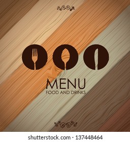 Cutlery icons over wooden background vector illustration