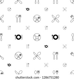 cutlery icons pattern seamless white background. Included editable line spoon and fork, plate with spoon and fork, fork and spoon, plate icons. cutlery icons for web mobile.