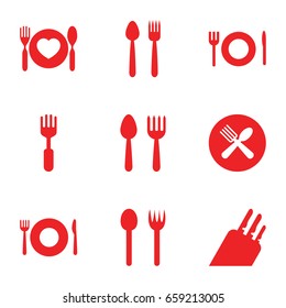 Cutlery icons set. set of 9 cutlery filled icons such as spoon and fork, plate fork and spoon