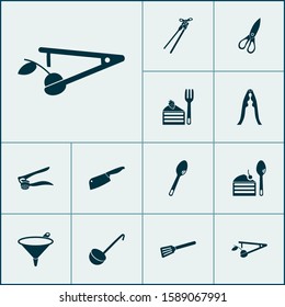 Cutlery icons set with utensil, ladle, turner and other dessert fork elements. Isolated vector illustration cutlery icons.