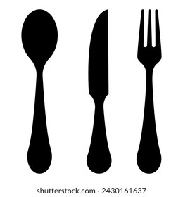 Cutlery icons. Spoon, knife and fork icons. Vector illustration isolated on white background
