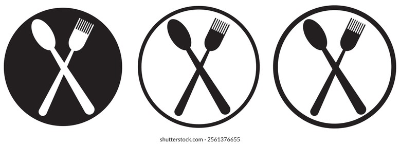 Cutlery icons. Spoon, knife and fork icons. Vector illustration isolated on white background.