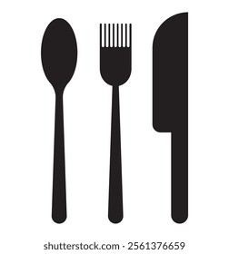 Cutlery icons. Spoon, knife and fork icons. Vector illustration isolated on white background.