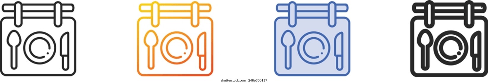 Icono de la cubertería. Diseño lineal delgado, degradado, trazo azul y estilo audaz aislado sobre fondo blanco