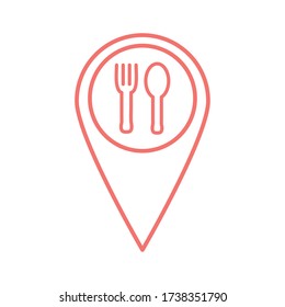 cubertería dentro de gps marca estilo línea diseño de iconos, entrega de alimentos transporte y envío tema Vector ilustración