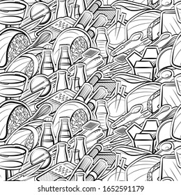 Cutlery and Japanese food pattern. Background for printing, design, web. Seamless. Monochrome binary, black and white.