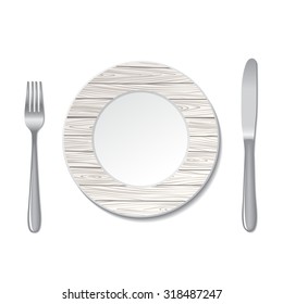 Cutlery. knife and fork, plate. On a white background. Vector illustration