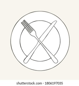 Cutlery knife, fork, plate vector doodle icons. Design for menu restaurant and cafe. Kitchen cutlery, menu restaurant and cafe typo