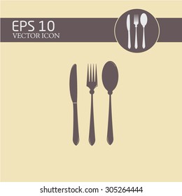 Cutlery - knife, fork and spoon icon.