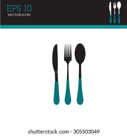 Cutlery - knife, fork and spoon icon.