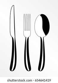 Cutlery - knife, fork and spoon menu vector icon