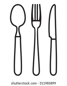 Cutlery - Knife, Fork And Spoon Outline Vector