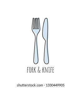 Cutlery Knife, Fork Vector Doodle Icons. Isolate On White Background.
