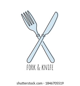 Cuchillo de cuchillería, iconos de doodle vectoriales de tenedor. Aislar sobre fondo blanco. Trazo editable.