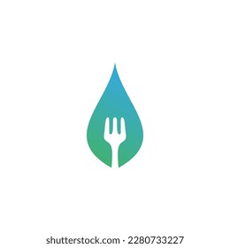diseño del logo de la hoja de cubiertos. vector de icono de hoja. alimento orgánico
