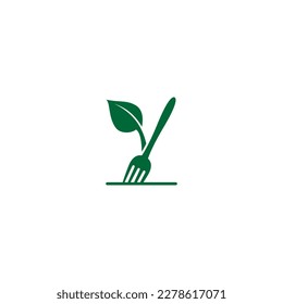 diseño de vectores de cubiertos y hojas para iconos, símbolos o logotipo. logotipo de plantilla vegana