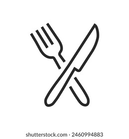 Cutlery - line icon with editable stroke. Simple outline set of fork, spoon, and knife symbols. Vector illustration.