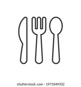 Cutlery line icon. Simple outline style. Flatware, spoon, fork, steak knife, plate, restaurant concept. Vector illustration isolated on white background. EPS 10