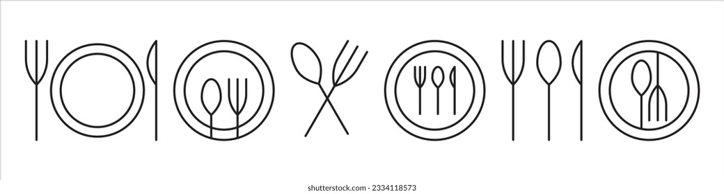 Cutlery line icons set simple design