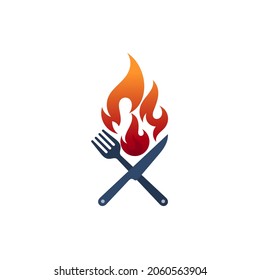 Cutlery logo and fire design vector, restaurant logos