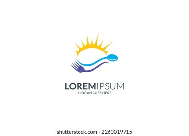 Cutlery logo with sunshine in simple flat design style