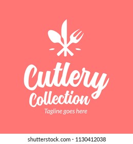 Cutlery logo template. Abstract fork, spoon, and knife in flat fun style logo. Can use for cafe and restaurant 