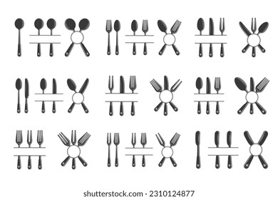 Cutlery Monogram Bundle, Cutlery Silhouette Bundle, Fork Vector Bundle, Restaurant Equipment Bundle, Clip Art, Fork Spoon and Knife monogram, Restaurant tools