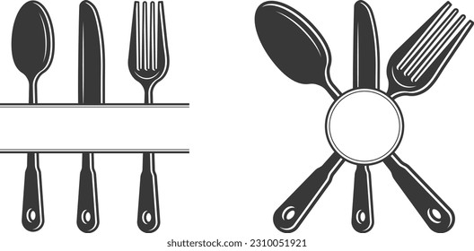 Cutlery Monogram, Cutlery Silhouette, Fork Vector, Restaurant Equipment, Clip Art, Fork Spoon and Knife monogram