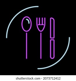 Cutlery neon sign, modern glowing banner design, colorful trend of modern design on black background. Vector illustration.