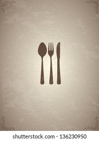 Cutlery old over vintage background vector illustration