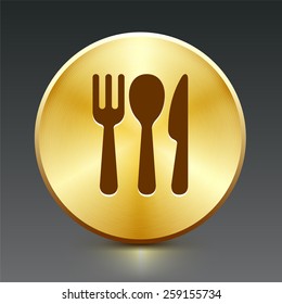 Cutlery on Gold Round Button