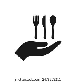 Cutlery on hand icon flat style isolated on white background. Vector illustration