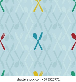 Cutlery on light blue - vector background