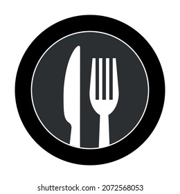 cutlery on a plate - icon isolated on white