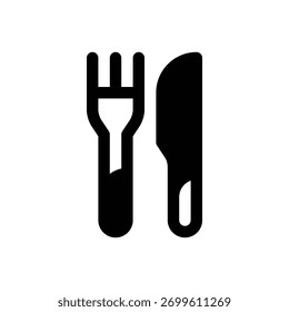 Talheres. Ícone de vetor de traçado com contorno e detalhes preenchidos em preto.