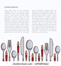 Cutlery pattern at the bottom with a block of text on a white background.