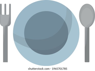 Cutlery, plate, dish, spoon and fork flat style, vector graphics