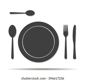 cutlery and plate double shadow icon vector