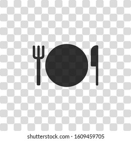 cutlery. plate fork and knife icon. Black symbol on transparency grid
