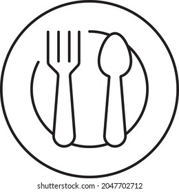 Cutlery. Plate fork knife. Service. Table serving. Minimalistic vector art illustration. Black and white. White background. Line drawing.