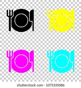 cutlery. plate fork and knife. simple silhouette. Colored set of