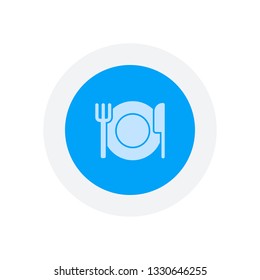 cutlery. plate fork and knife. simple silhouette. Icon in colored circle with gray bold border. Web button, modern flat design