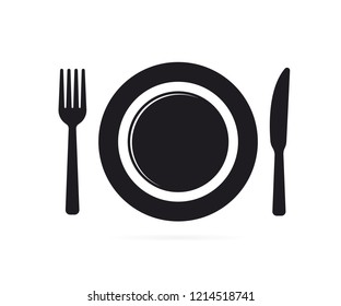 Cutlery. Plate fork and knife vector silhouette. Kitchen icon of dish, fork and knife. 