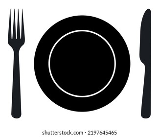 cutlery. Plate fork and knife vector silhouette