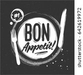 Cutlery, plate, fork and spoon with chalk lettering. Black and White Chalk style