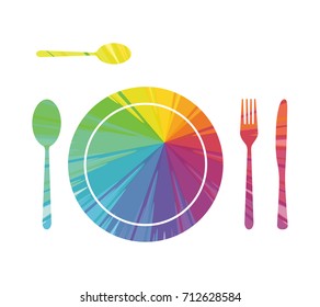 cutlery and plate multicolored abstract icon