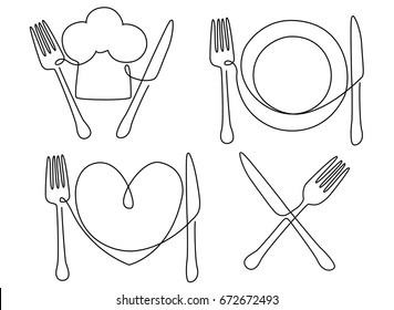 Cutlery   plate one line drawing