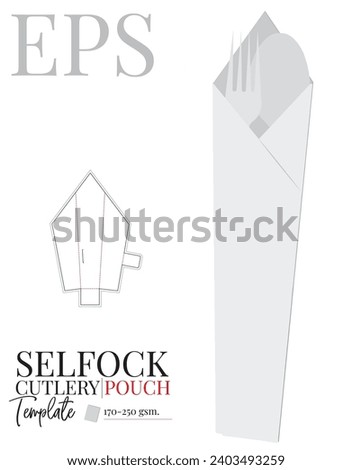 Cutlery pouch self locking die cut template, vector with die cut and laser cut layers. White clear blank Cutlery pouch mock up isolated on white