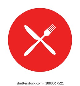 Cutlery and red circle on white